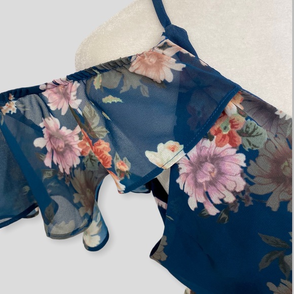 Yumi Kim Blue Floral Cold Shoulder Wrap Dress - Picture 5 of 10